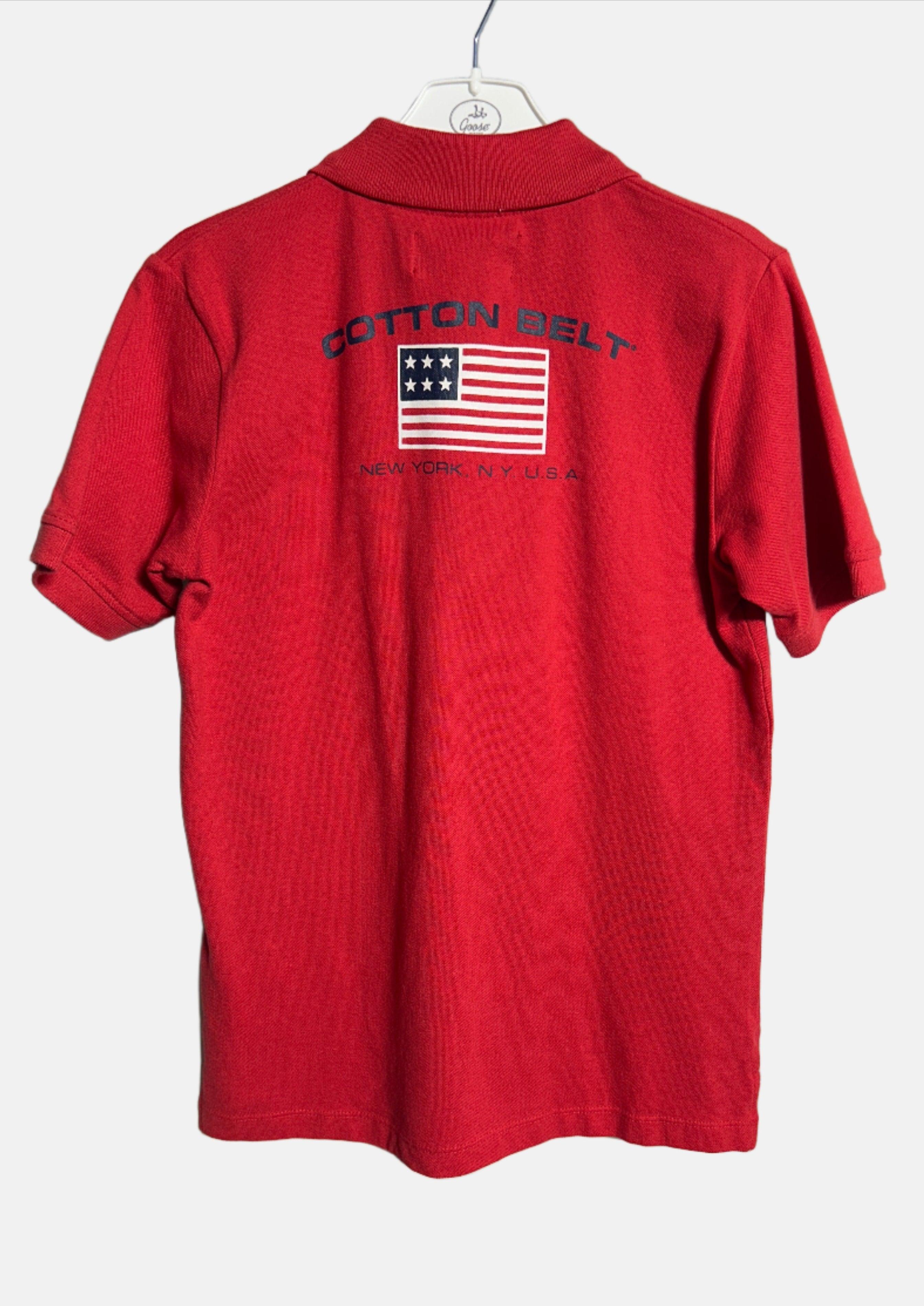 تي شيرت بولو للأولاد بحزام من القطن باللون الأحمر