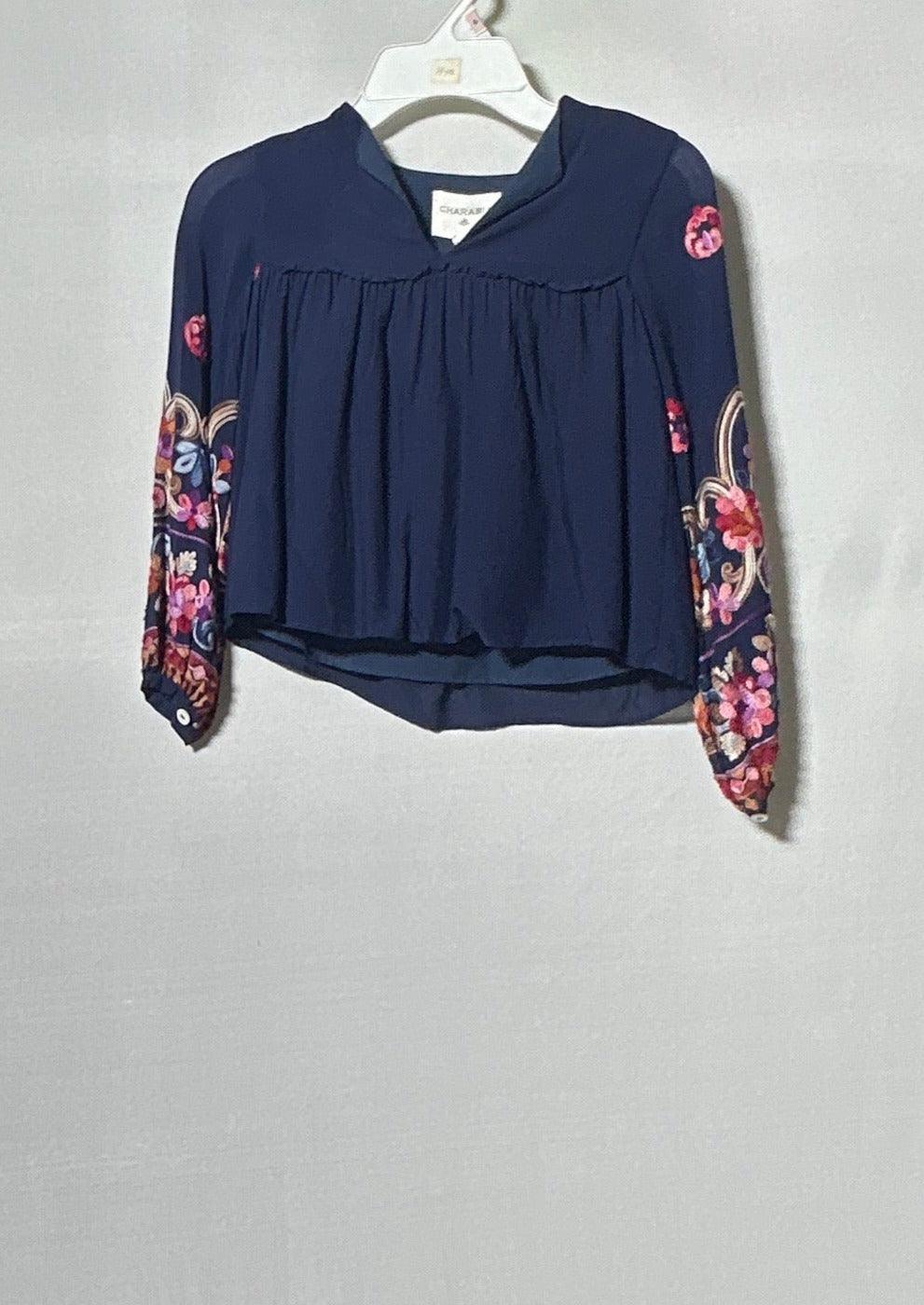 CH0014 GIRL TOP LS NAVY BLUE