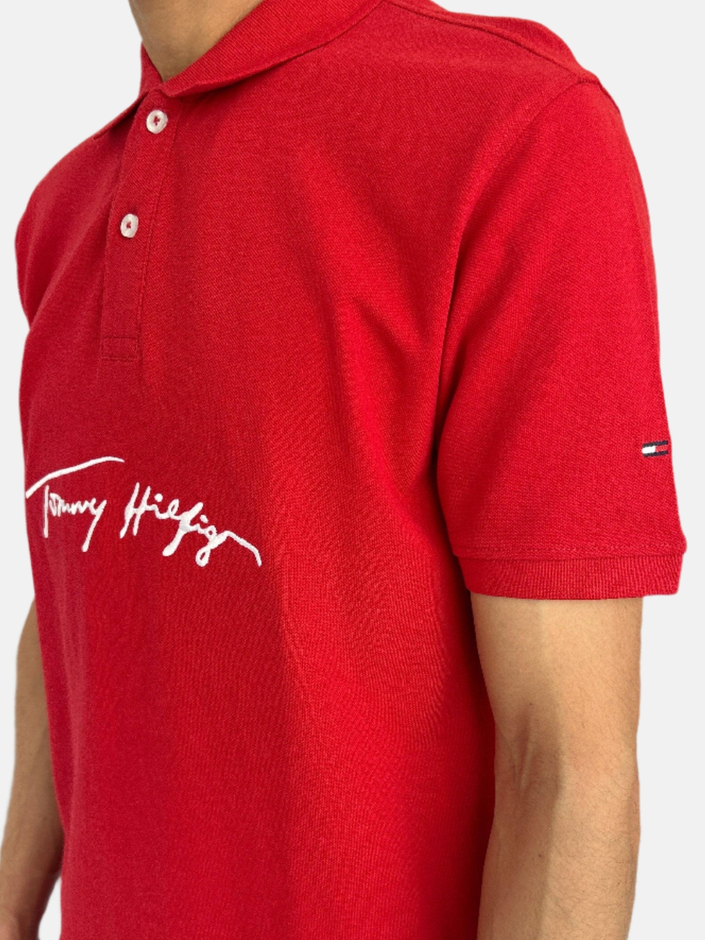 تي شيرت بولو تومي هيلفيغر للرجال باللون الأحمر