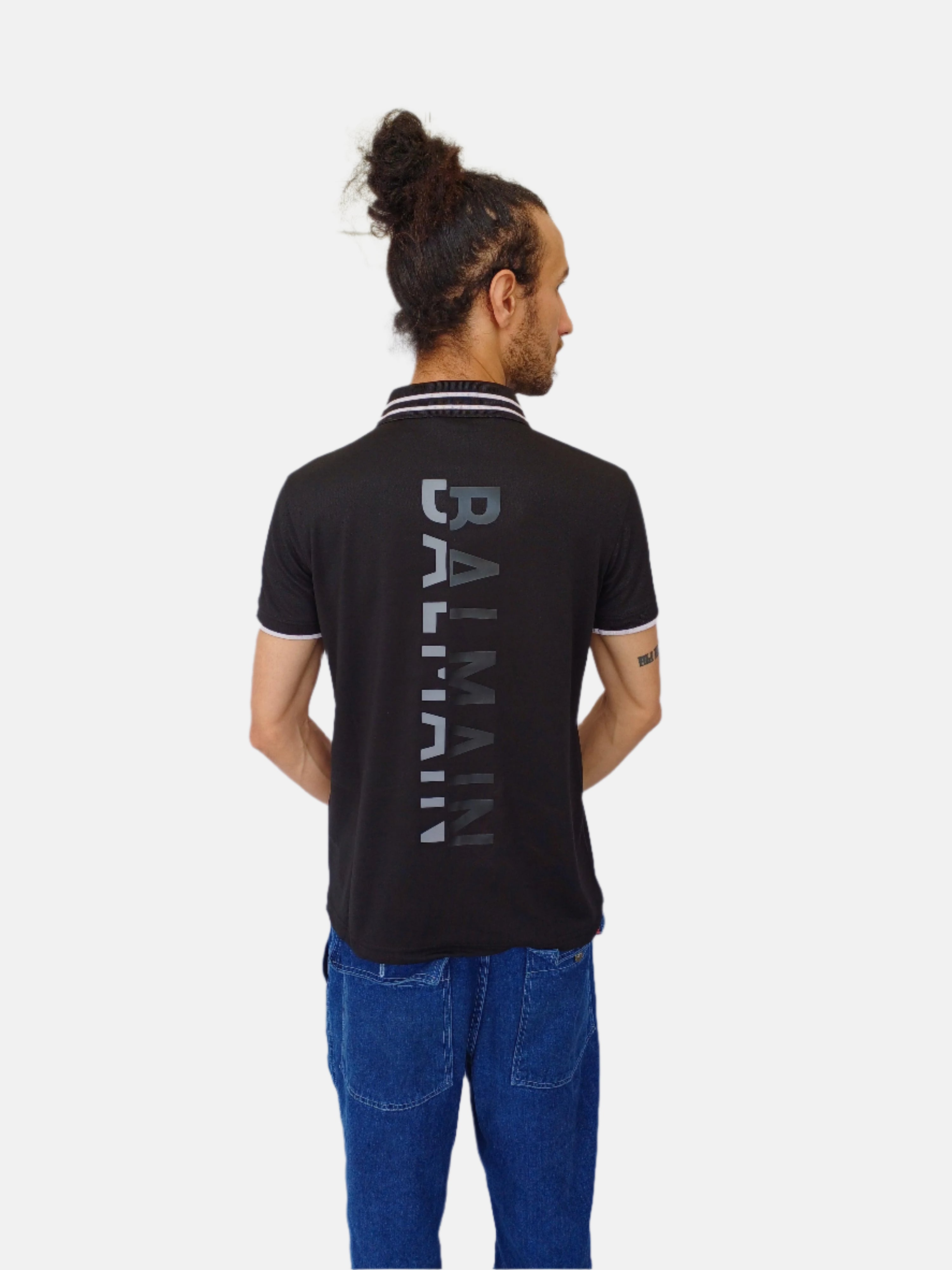 Black Balmain Men Polo T-shirt