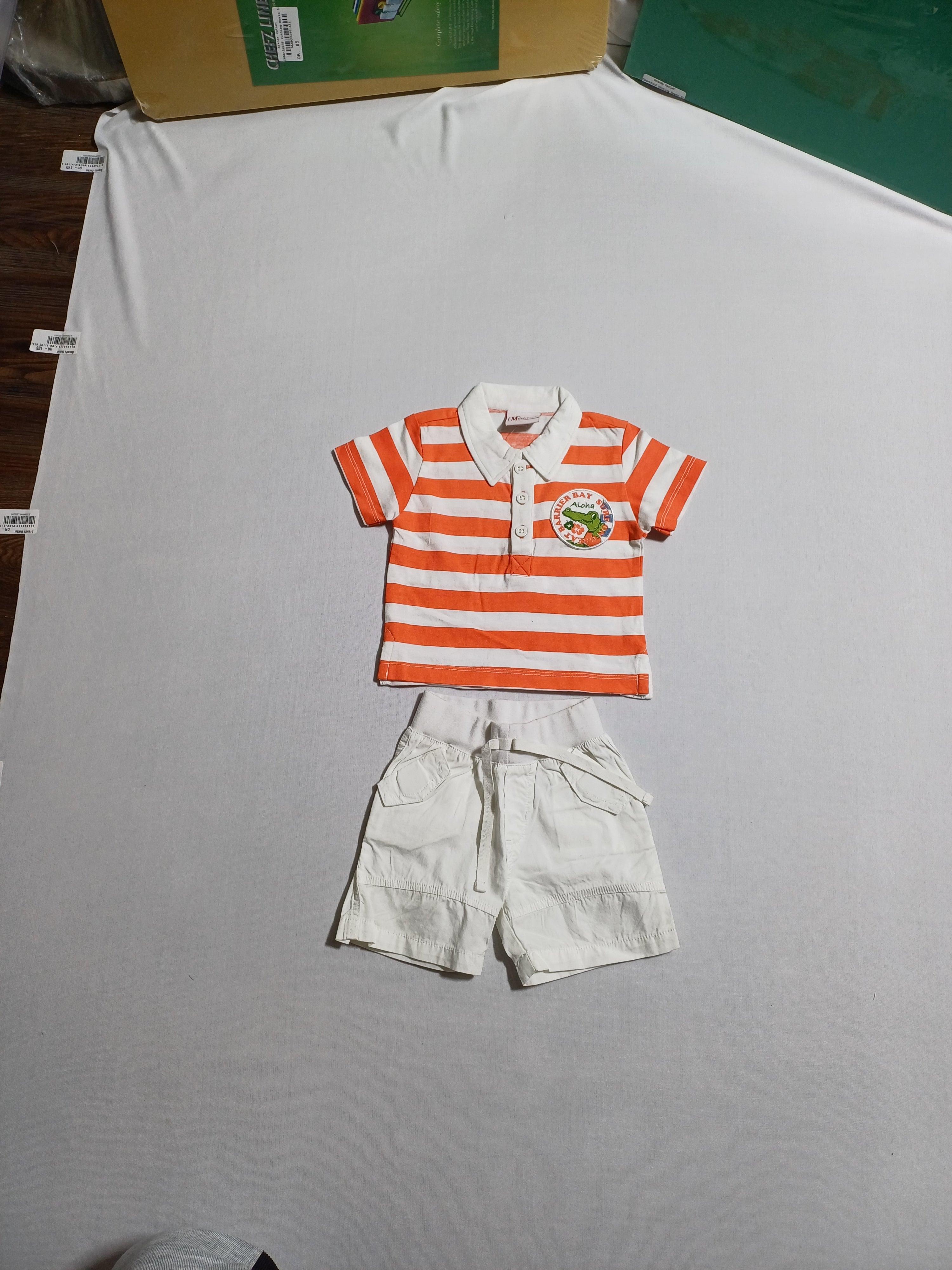 PIXEL ORNGWHT-3M 2PCS SET POLO T-SHIRT+SHORTS