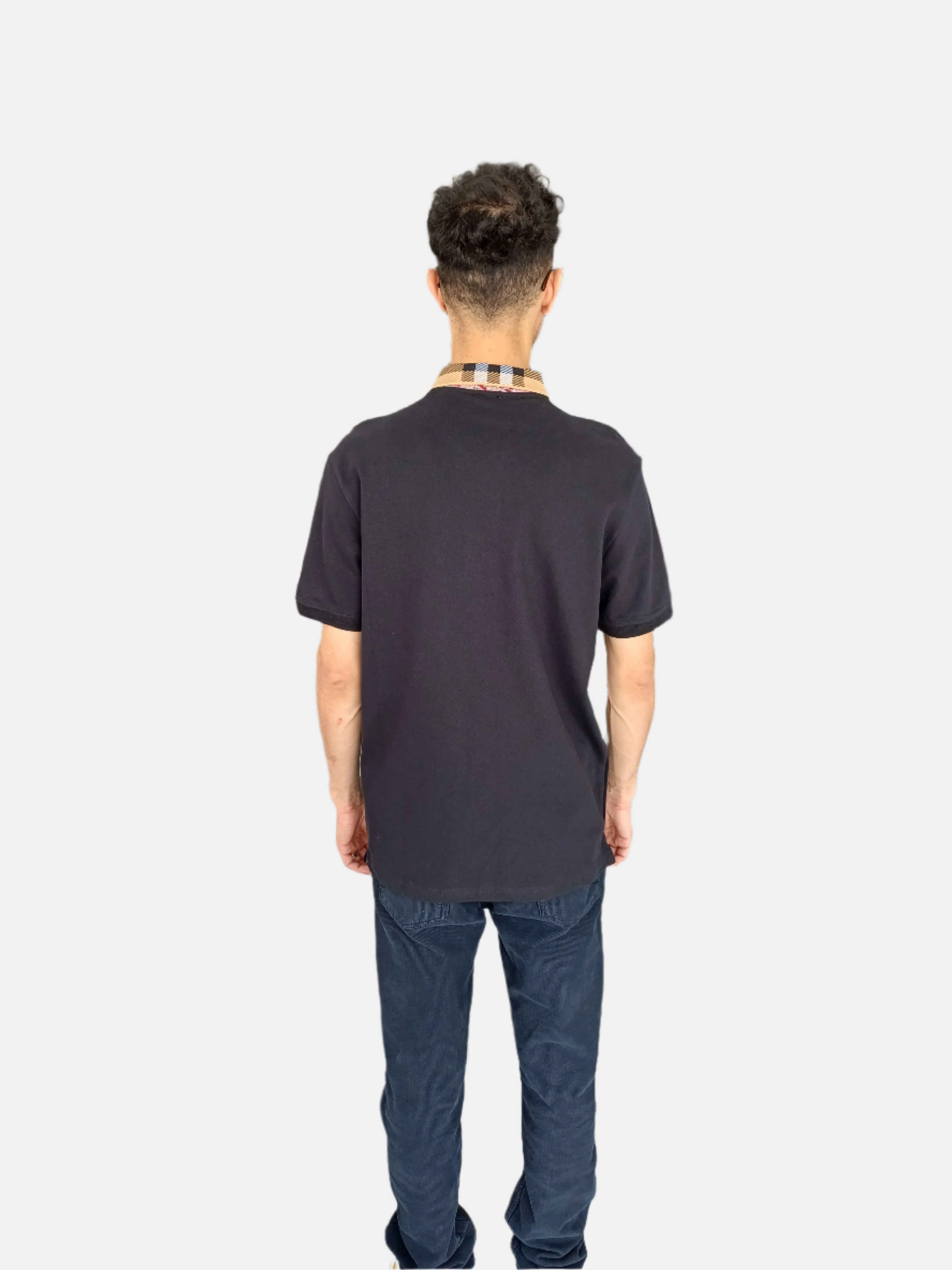 Burberry Men Polo T-shirt Black brown/white/black Color collar