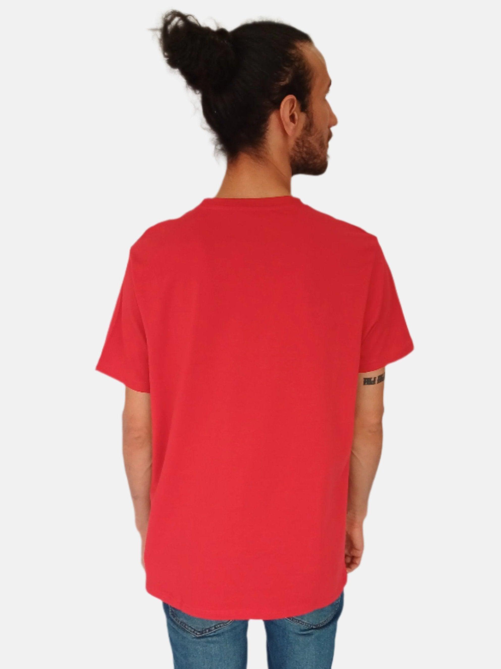 L-Red Black Printed Armani Exchange Round Neck T-shirt