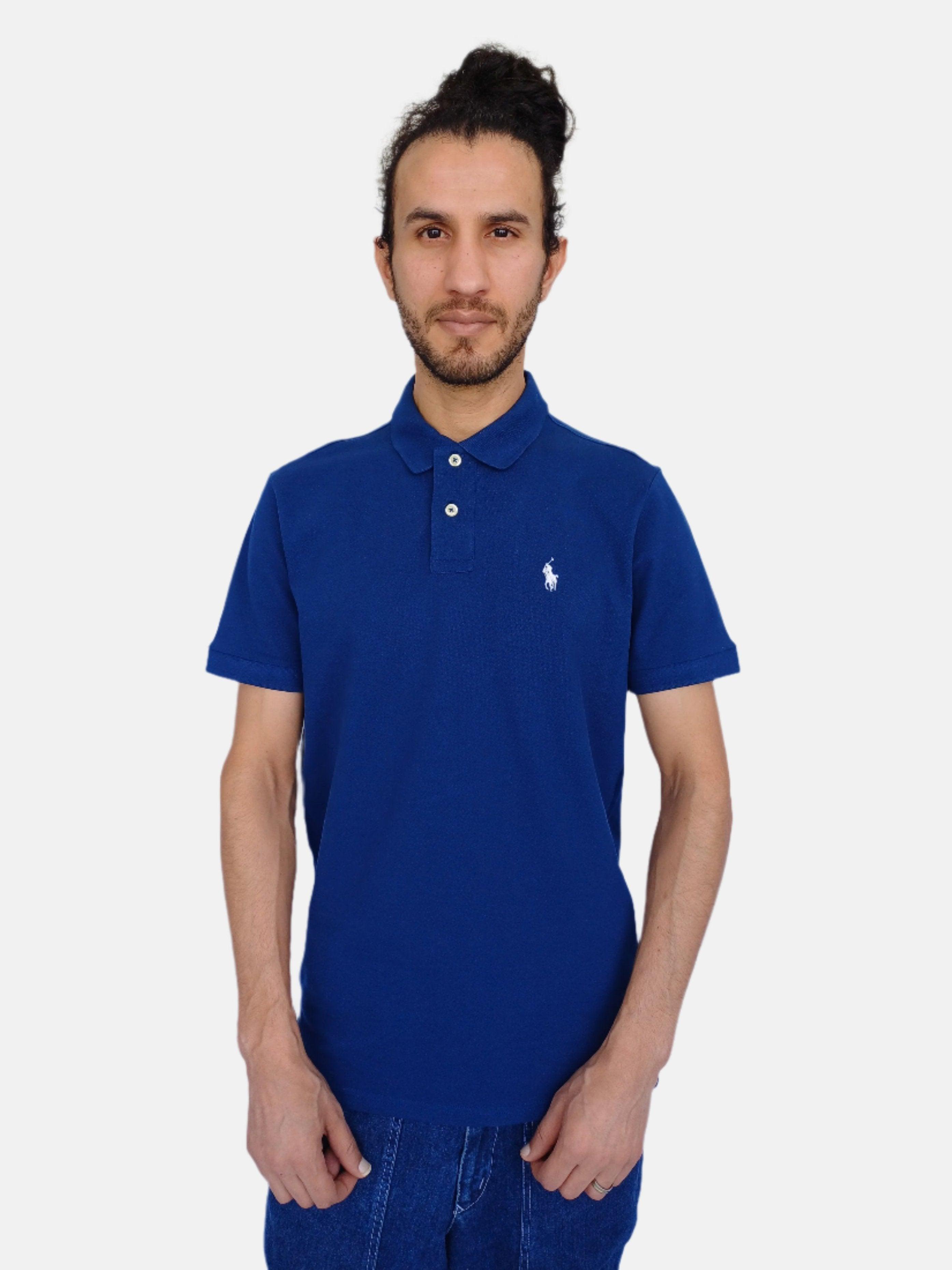 Blue Ralph Lauren Men Plain Polo T-shirt Small Pony Slim Fit