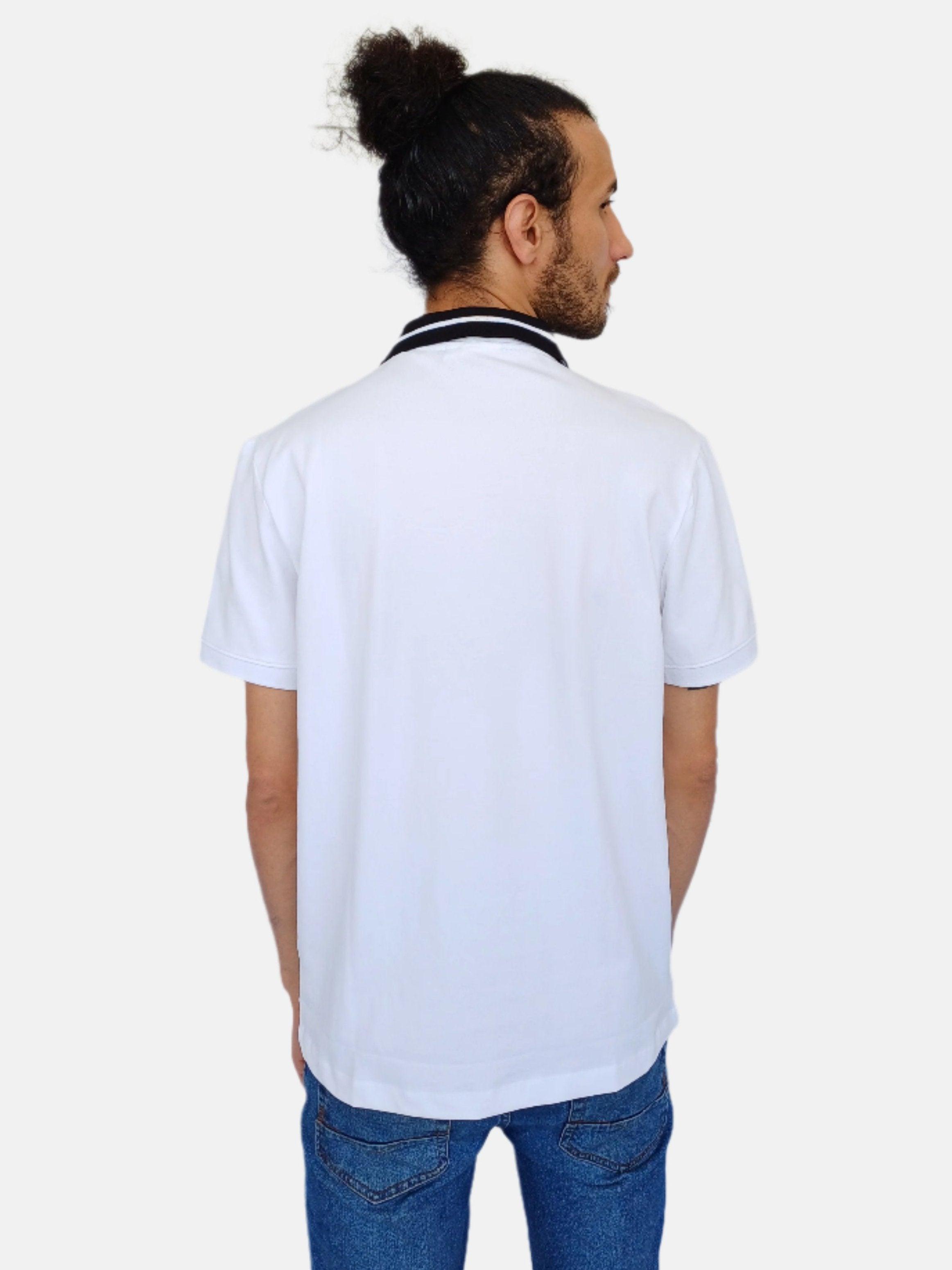 White Lacoste Men Polo T-shirt Black,White Stripe Collar Design