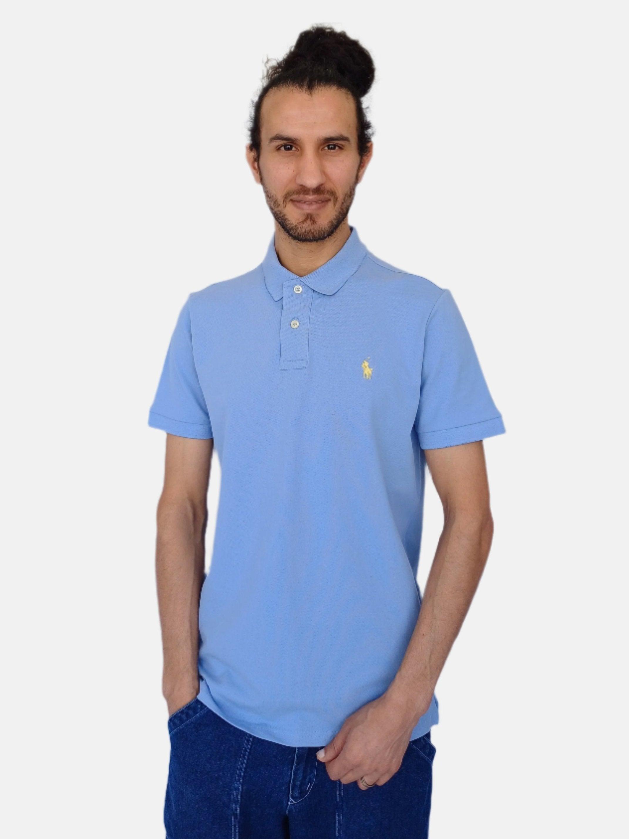 Sky Blue Ralph Lauren Men Plain Polo T-shirt Small Pony Slim Fit
