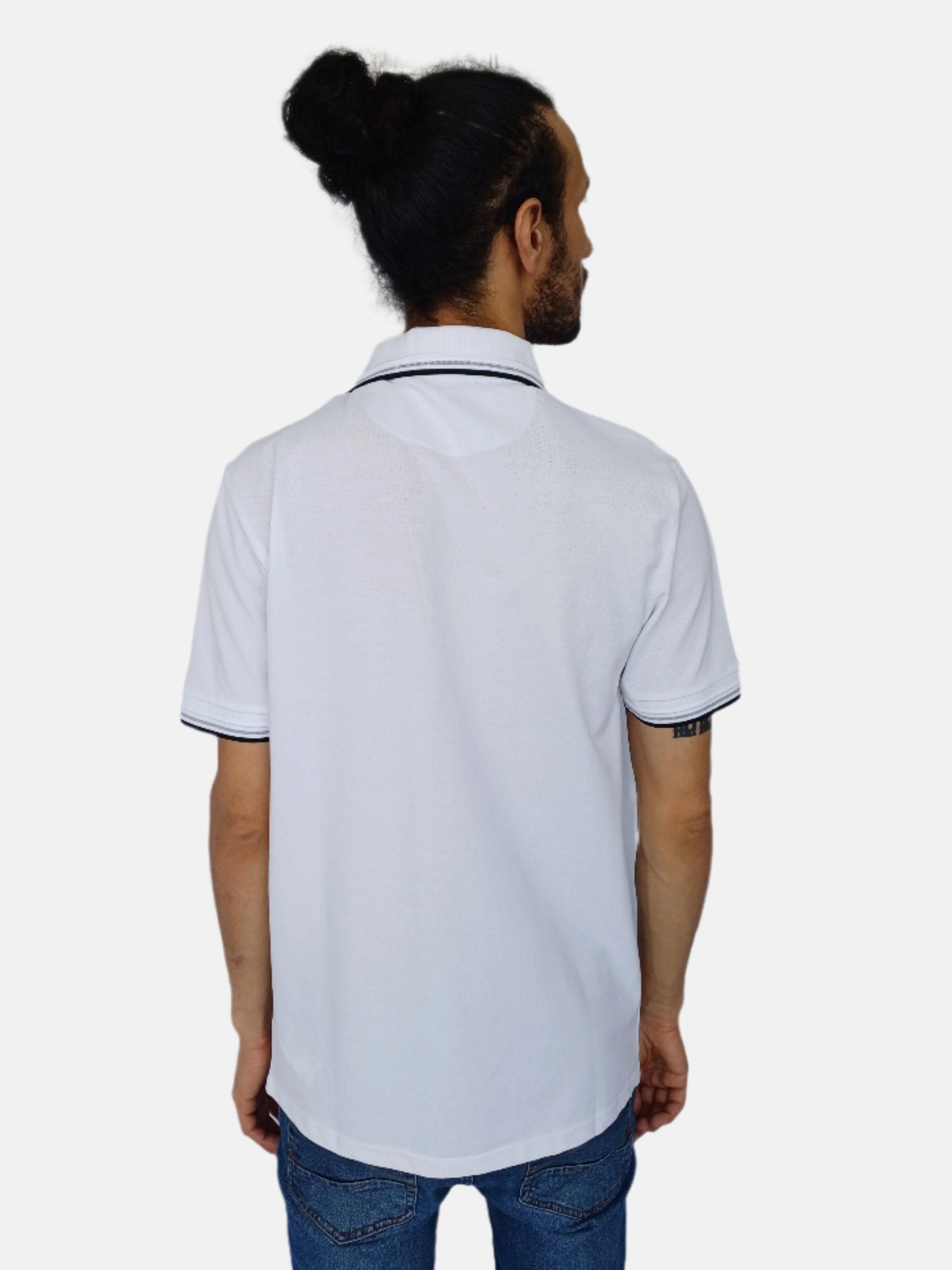 تي شيرت بولو مخطط باللونين الأبيض والأسود والرمادي من Boss