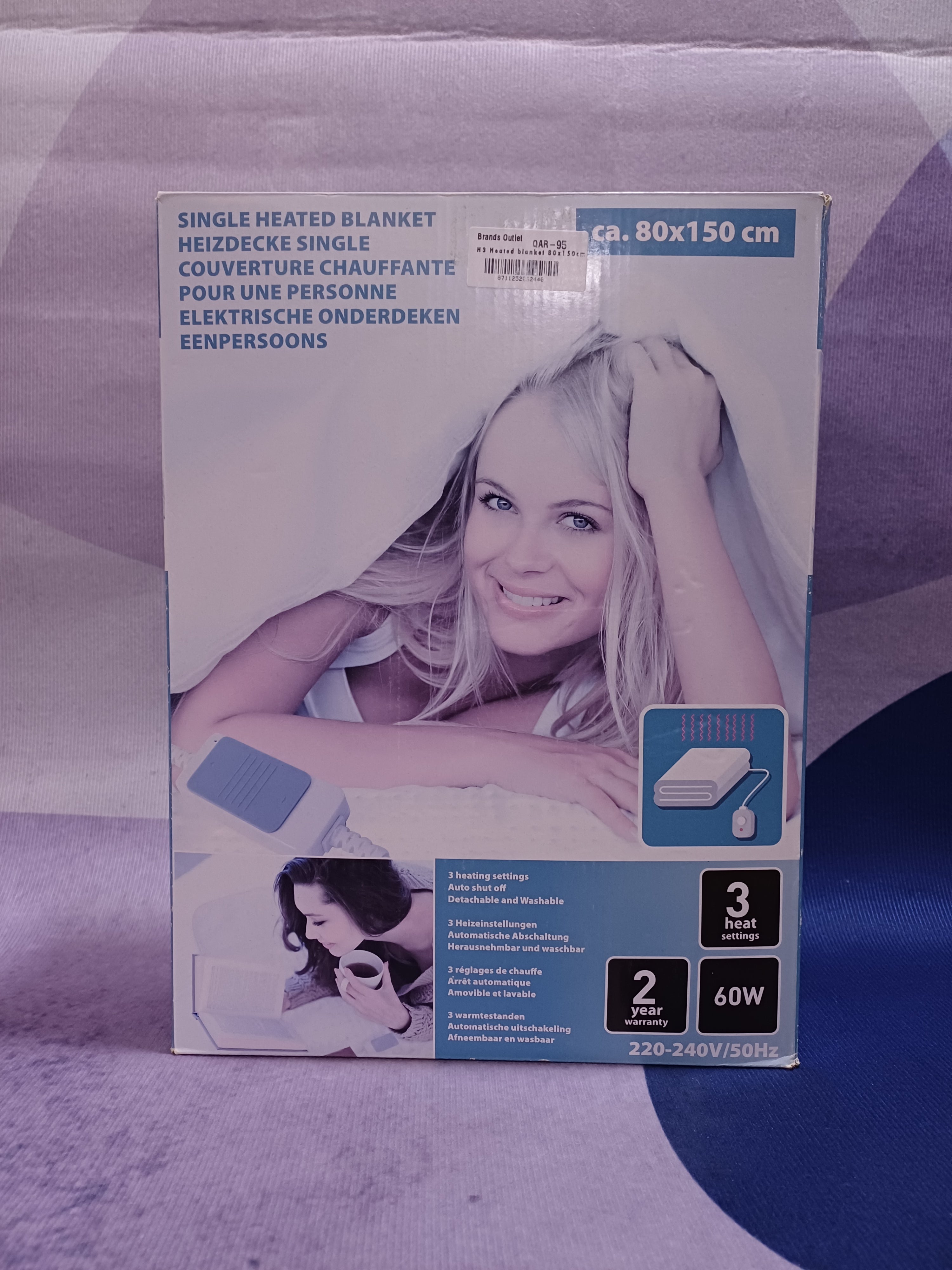 H3 Heated blanket 80x150cm 60W 230v auto shut-off 100% poly 450g