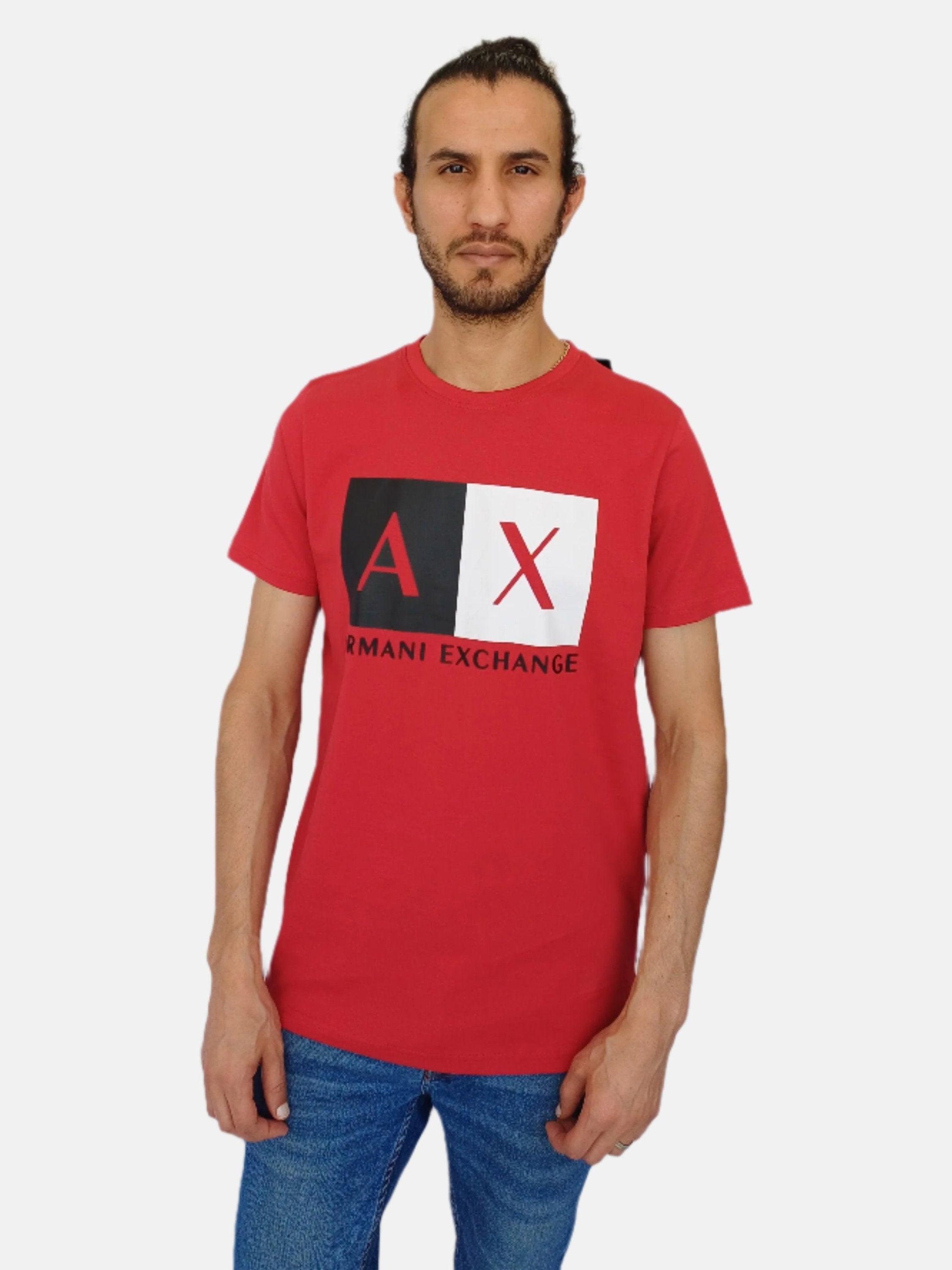 Red AX Black,White Printed Armani Exchange Round Neck T-shirt