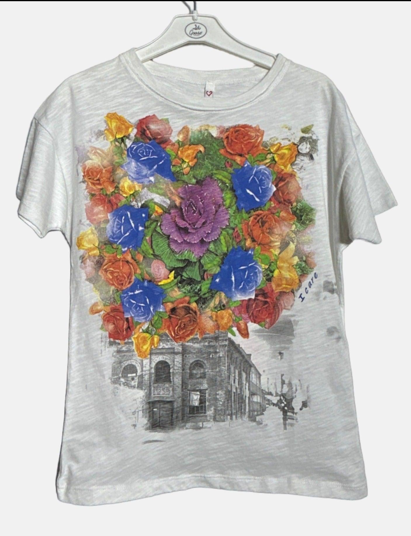 تي شيرت I CARE GIRL IC 1658WHITE FLOWER
