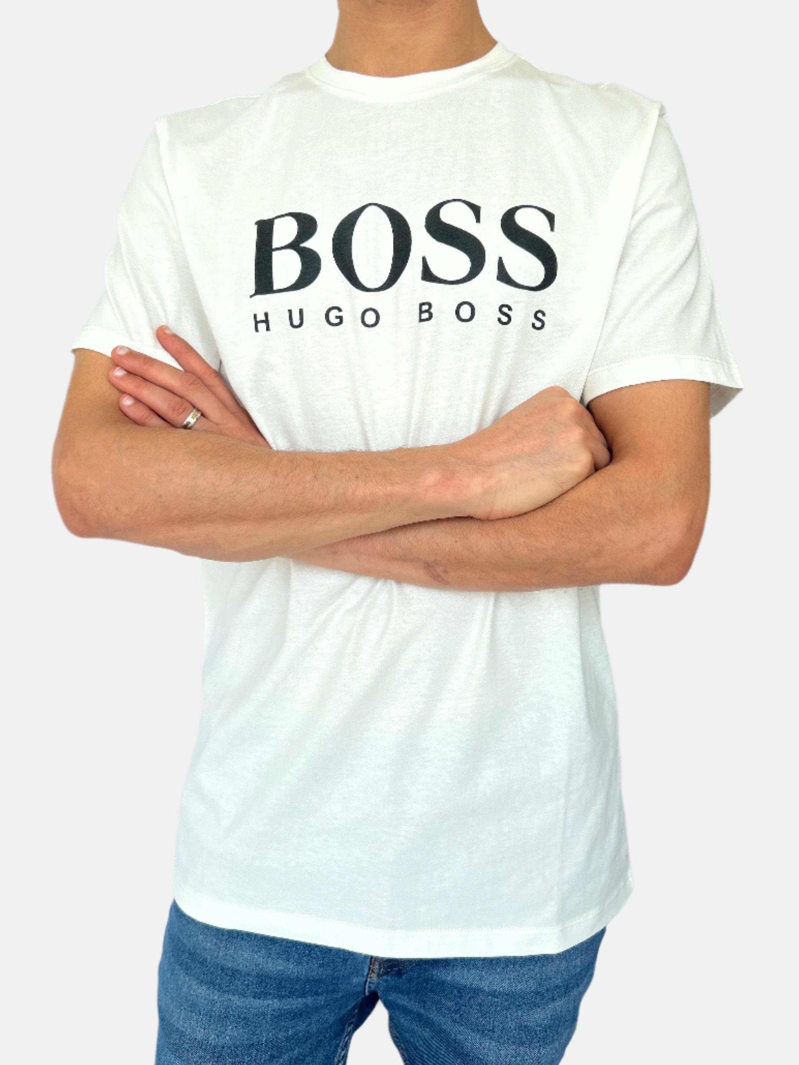 تي شيرت BOSS أبيض برقبة دائرية