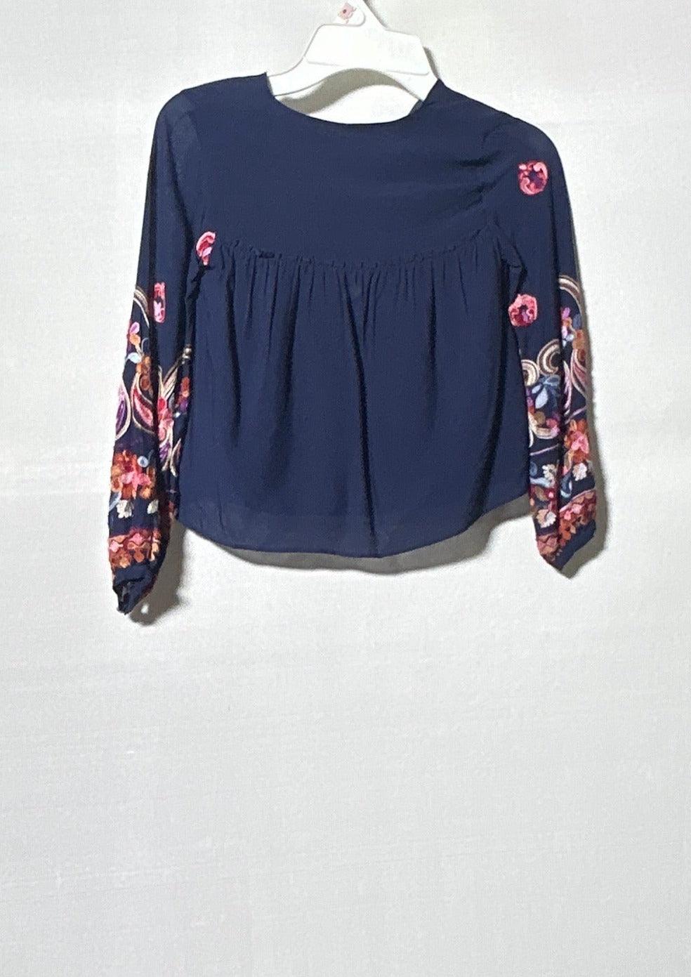 CH0014 GIRL TOP LS NAVY BLUE